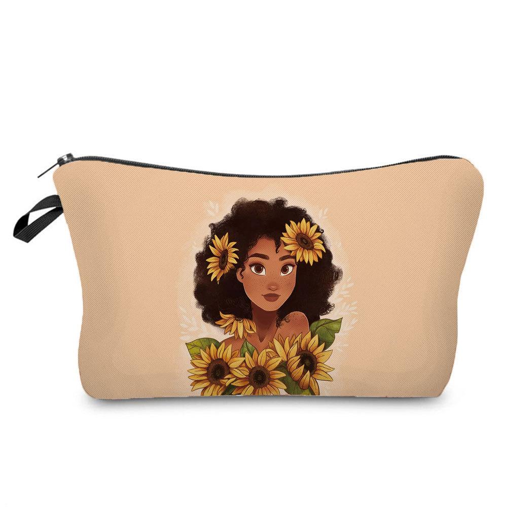 Women Black Girl Print Cosmetic Bag Toiletries Organize Travel Storage Case 6397