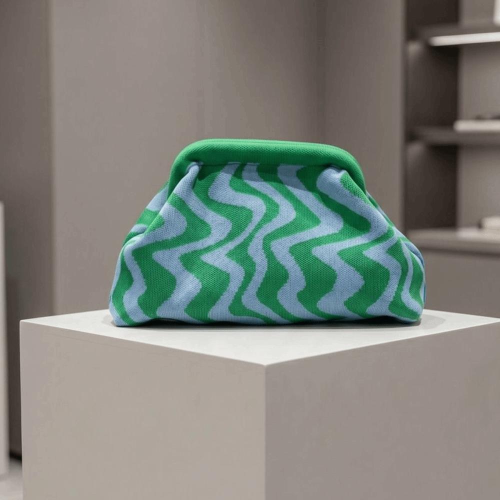 Vintage Knitted Coin Purse Geometric Striped Large Capacity Evening Bag Polyester Wavy Pattern Hand-holding Dumpling Bag Beach