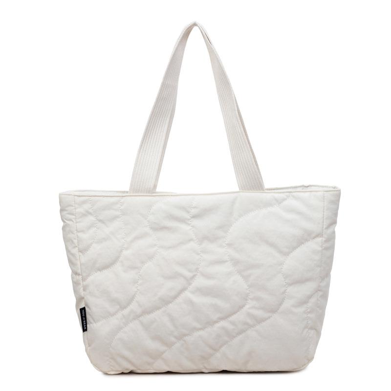 Solid color versatile quilted tote bag women's padded one-shoulder cotton jacket college student minimalist style class commuting handbag