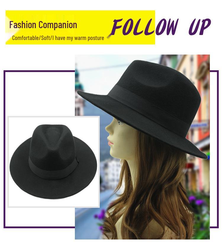 Fedora Unisex Vintage de Ala Ancha - Estilo Europeo y Americano Otoño/Invierno Sombrero de Fieltro de Lana Sintética