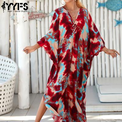 Women's Fashion Vacation Summer Spring Colour Block Print Long Sleeve V-Neck Casual Dresses
