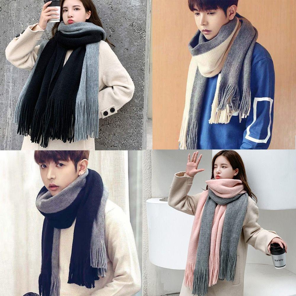 Winter Warm Two-Color Imitation Cashmere Scarf Thicken Long Neck Guard Shawl Comfortable Women's Shawl Wraps Cold Weather