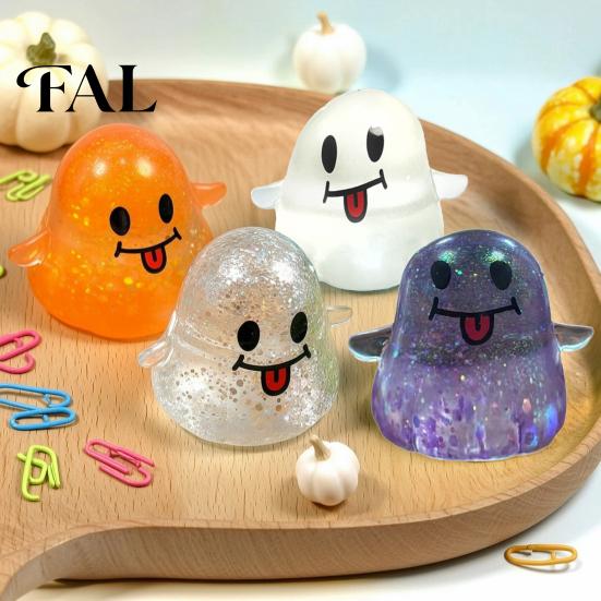 Office Desk Stress Relievers Halloween Spooky Ghost Squeeze Toy, Glitter Relief Portable Fidget Toy Tongue-out Sensory for Home School Cartoon Toys