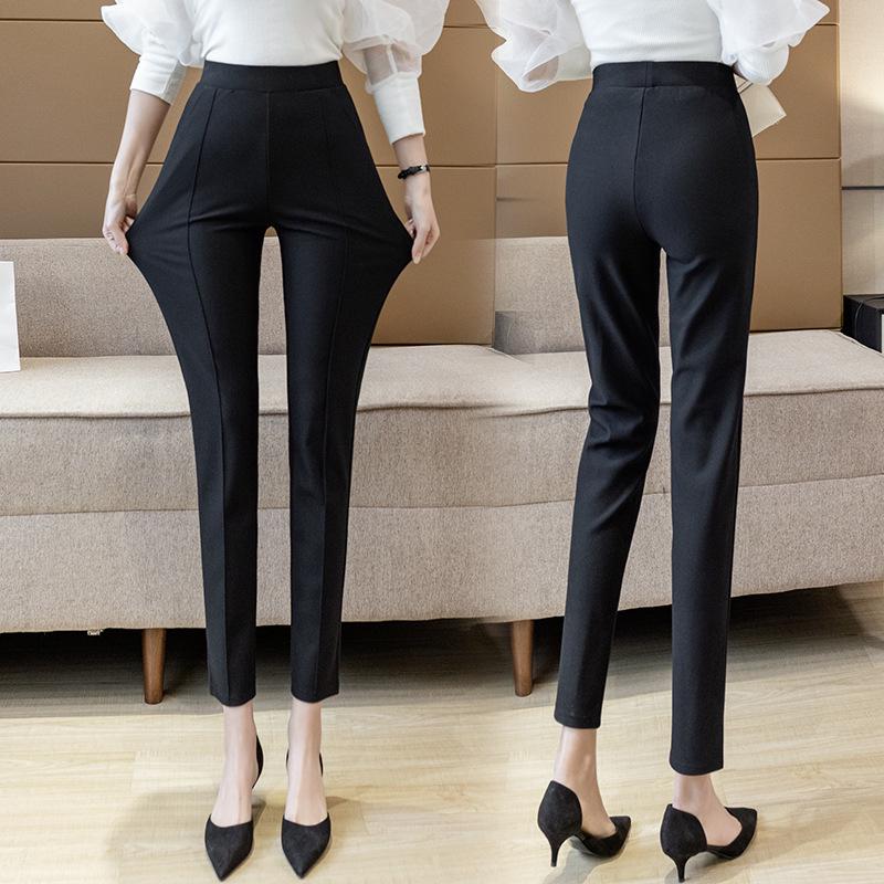 Women's High Waist Black Slimming Cigarette Pants - Professional Commute & Casual Wear