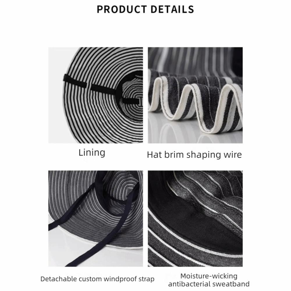 with Windproof Strap Women Striped Fisherman Hat Solid Color Sunshade Hat Bucket Hat  Camping