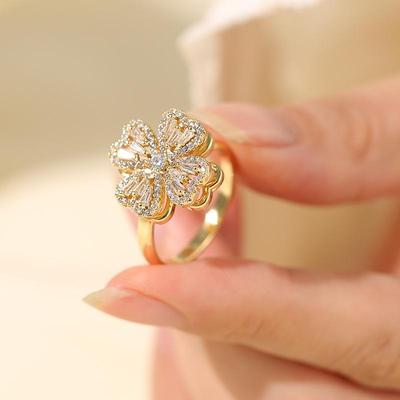 Non-Fading Rotating Clover Adjustable Ring for Women - Luxury Niche Design, Elegant High-End Jewelry.