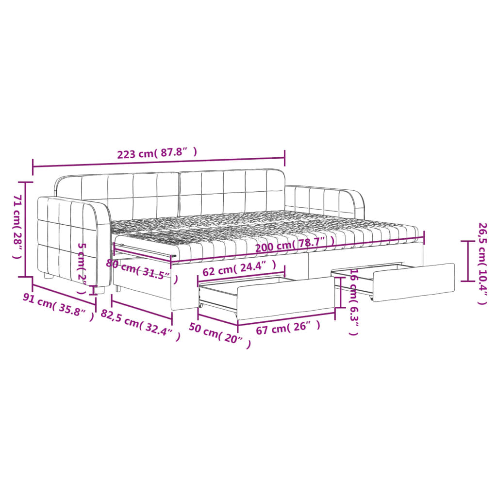 Extendable Daybed with Drawers Black 80x200 cm Velvet