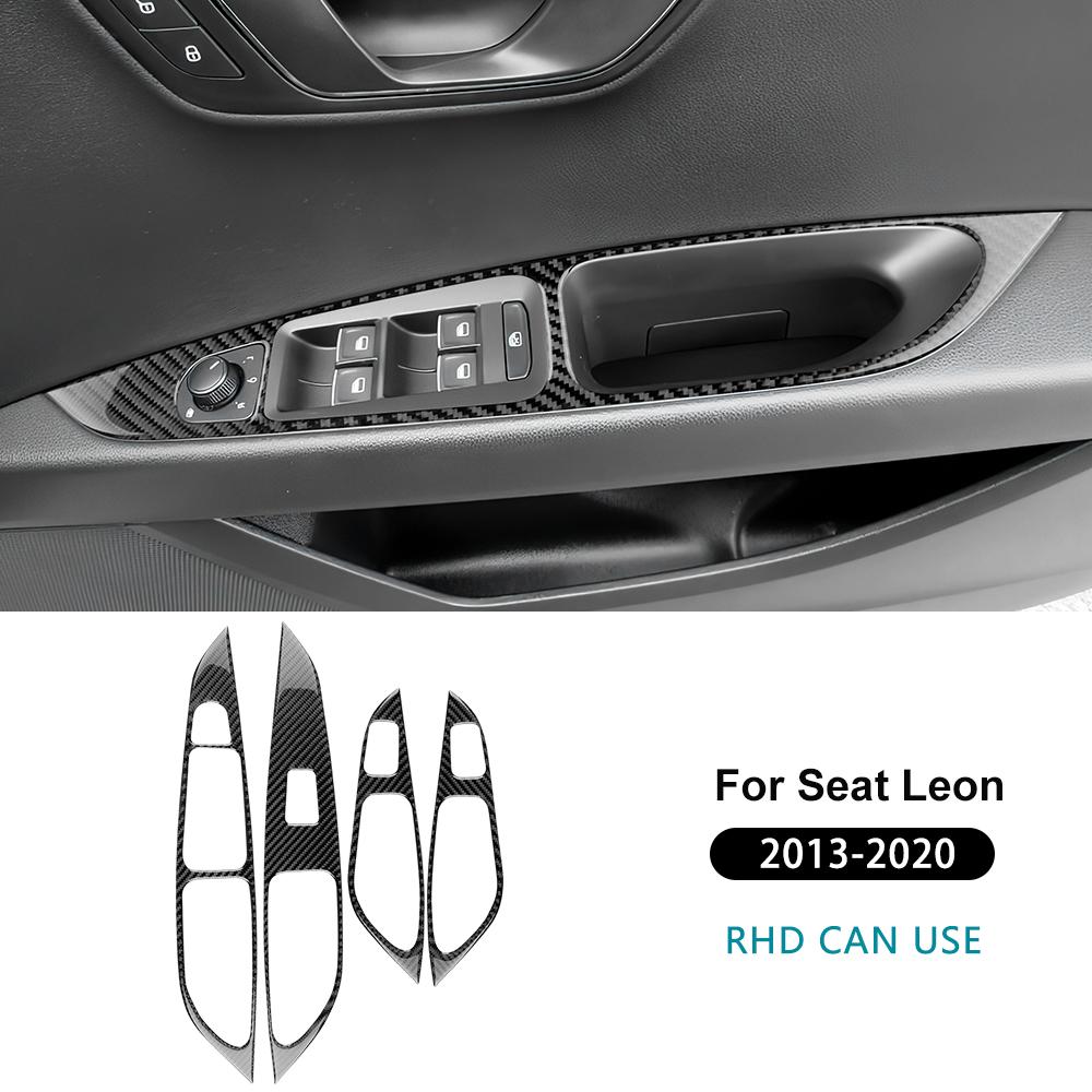 Npcr5 Real Soft Carbon Fiber Sticker For Seat Leon 2013 2014 2015 2016 2017 2018 2019 2020 LHD RHD Car Window Lift Panel Interior Trim