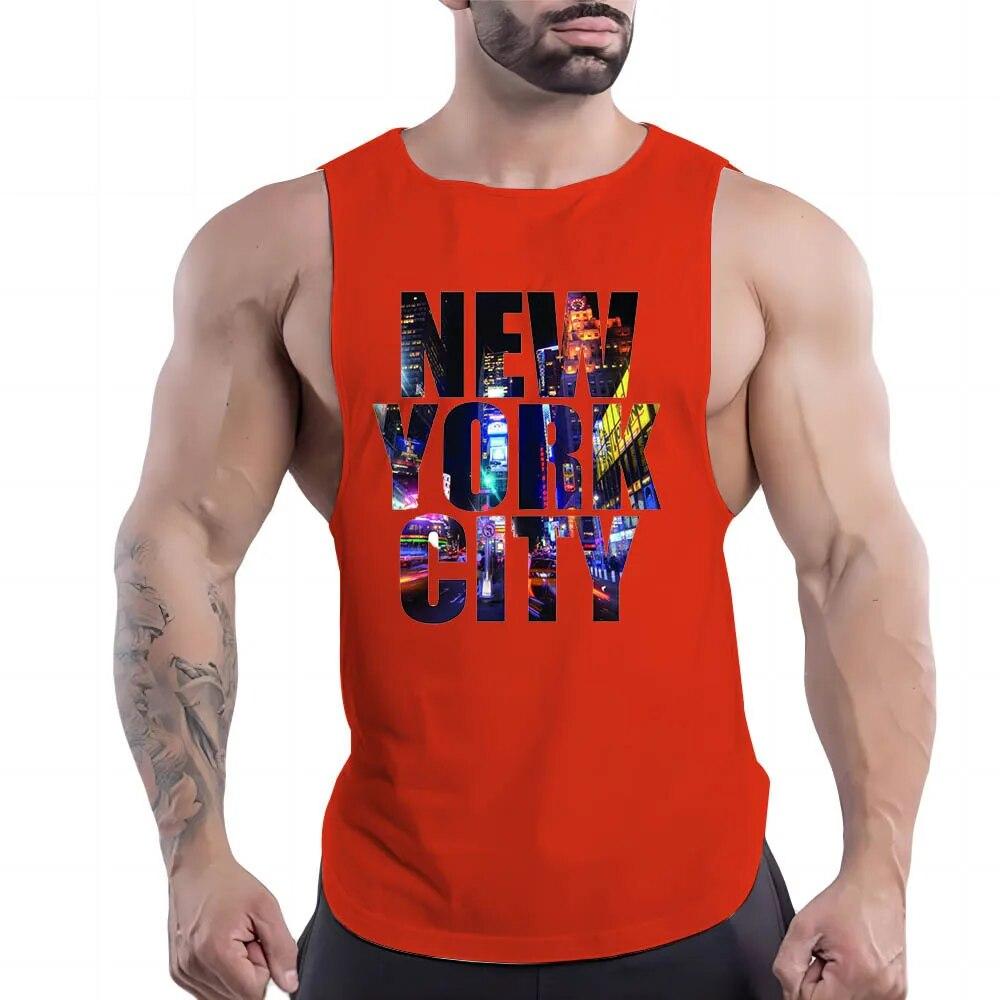 Four Seasons Herren Outdoor Fitness Freizeit Sport Rundhals Weste Kreatives Buchstabenmuster 2D Gedrucktes Jugend Trend Shirt