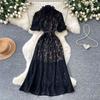 French Romantic Style Pink Lace Dress Women's Summer High Waist Waist A Word Long Dress Commuting Elegance Temperament, Has