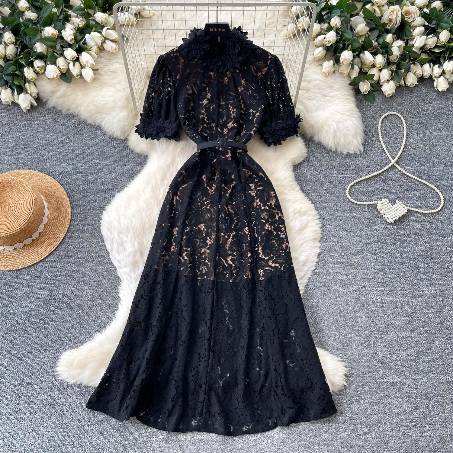 French romantic style pink lace dress