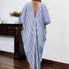 Women's Fashionable Loose Casual V-neck Striped Long Resort Dress