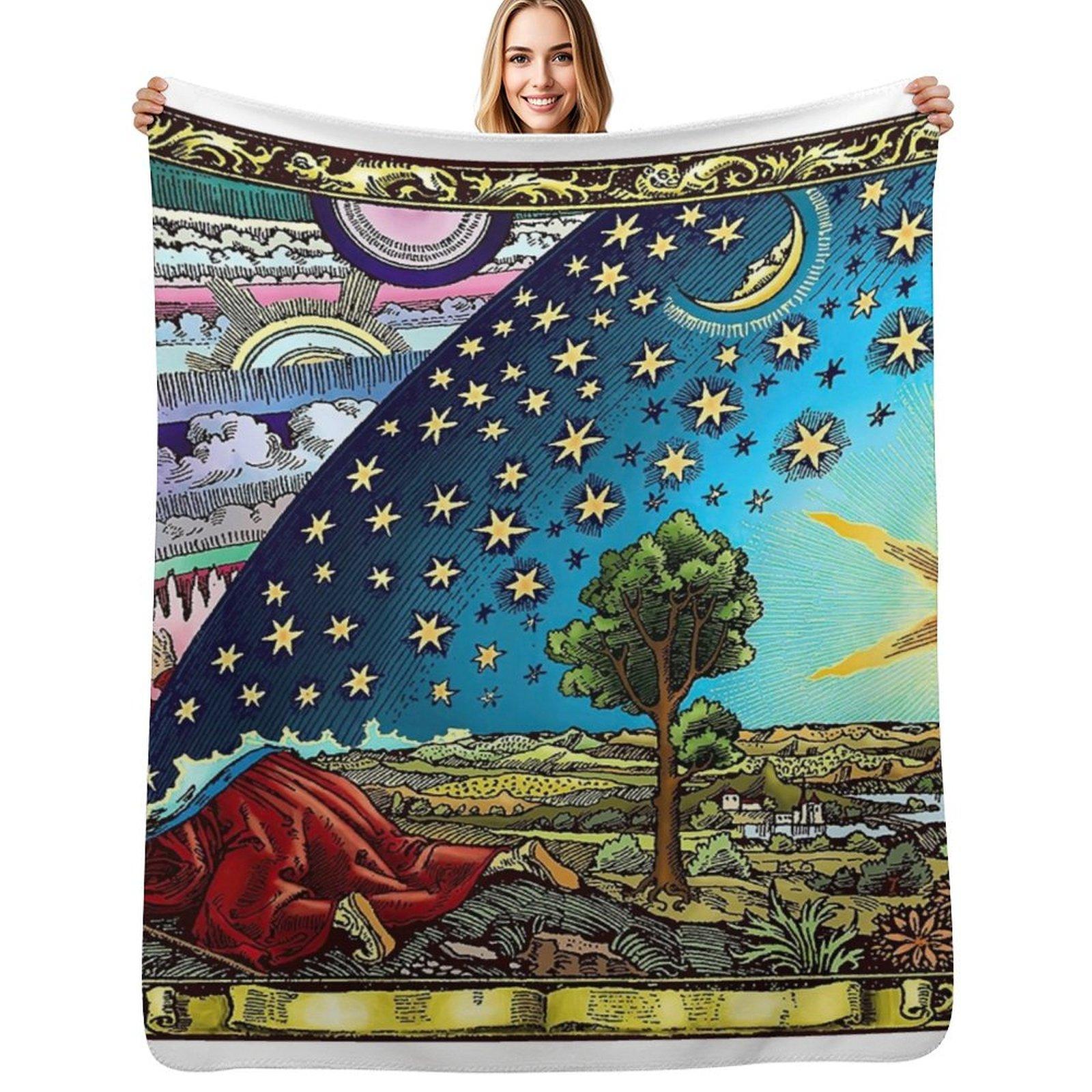 Flammarion Engraving Flat Earth Throw Blanket Fade Resistant Durable Throw Blanket Size: 75*100cm, Weight: 230 GSM