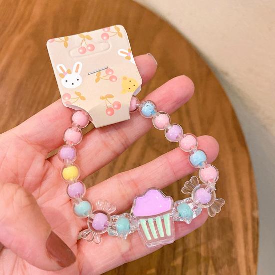 Bracelet for Kids, Macaron Color Beads Elastic Wristband, Cartoon Watermelon Lollipop Fried Egg Pendant Bracelet for Lightweight Gift Accessory