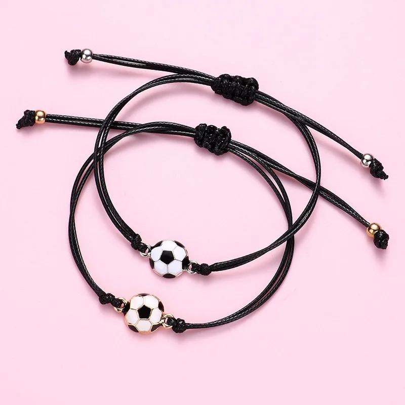 Set of 2 Charm Bracelets for Boys and Girls Copper and Gold Football Braided Adjustable Friendship Bracelet