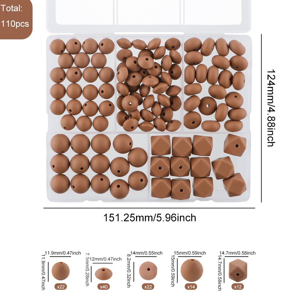 Kovict 110Pcs/Set Silicone Beads Round Lentil Hexagon Loose Bead For Jewelry Making DIY Necklace Bracelet Keychain Accessories