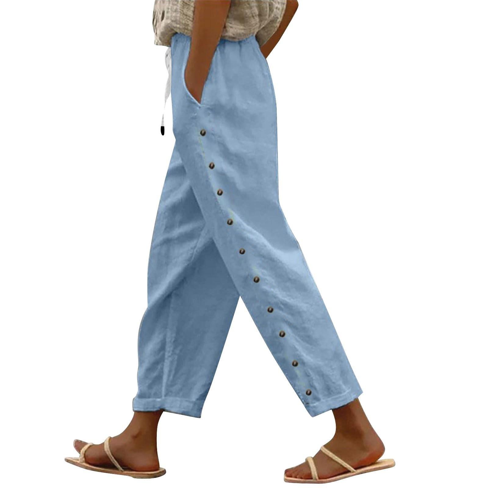 

Женские повседневные модные брюки в полоску с принтом сбоку, мешковатые брюки с эластичной резинкой на талии, прямые удобные брюки с карманом S синий