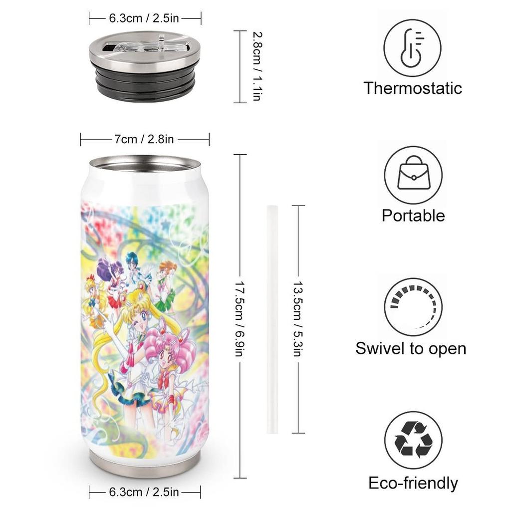 Sailor Moon Water Stylish and Water SUS304 Stainless Steel with Coke Can Thermos Coffee 500ml Bottle, Lightweight, Direct-Drink Bottle, Food-Grade