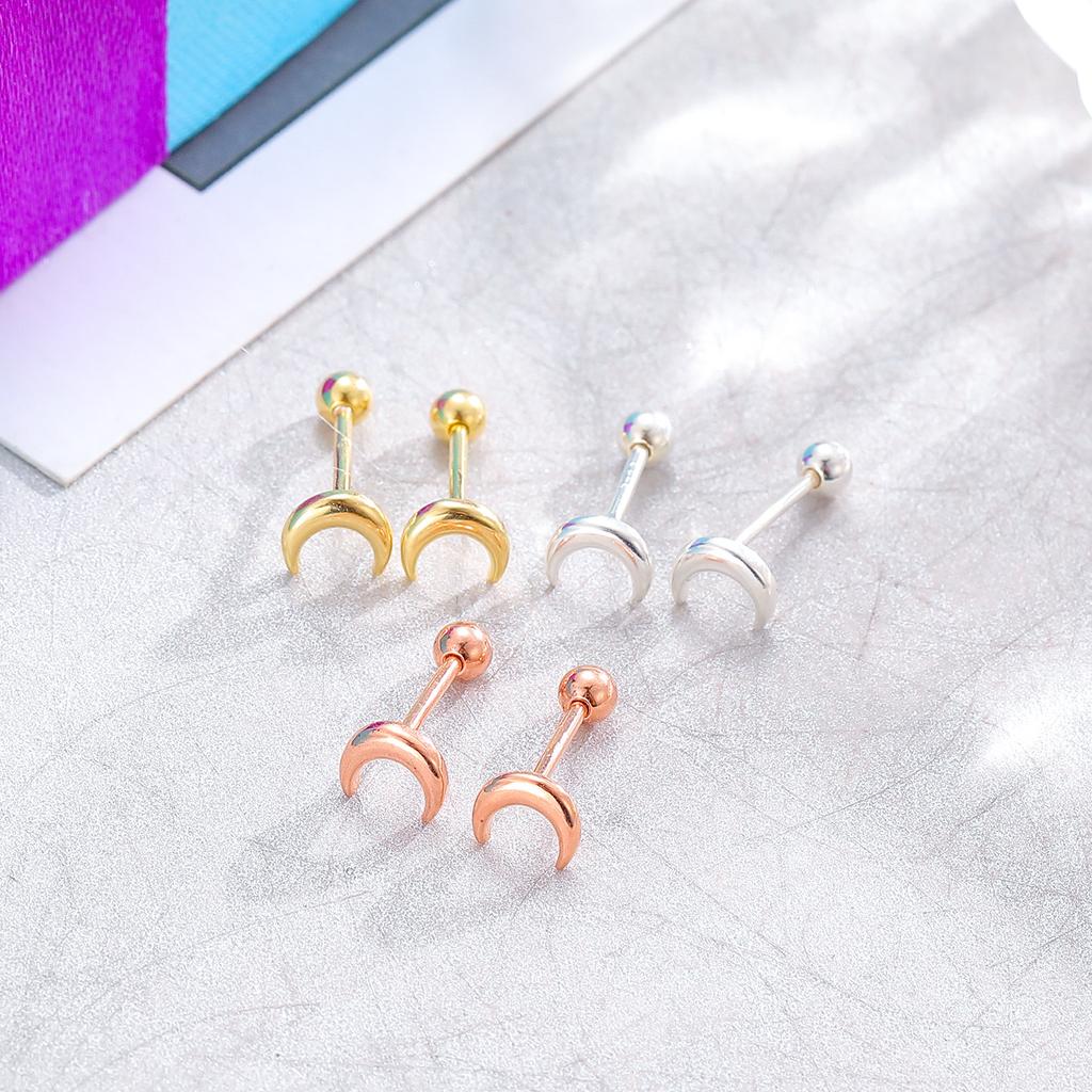 925 Sterling Silver Simple Earrings Screws Twist Ear Nails 0.8mm Earrings Female Anti -blocking Moon Earrings Real Rose Gold