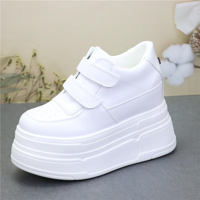 Fashion 12CM Genuine Leather Boots Spring Platform Wedge Loafer Fashion Chunky Sneaker Vulcanize Women Moccasins Autumn Flat Shoes