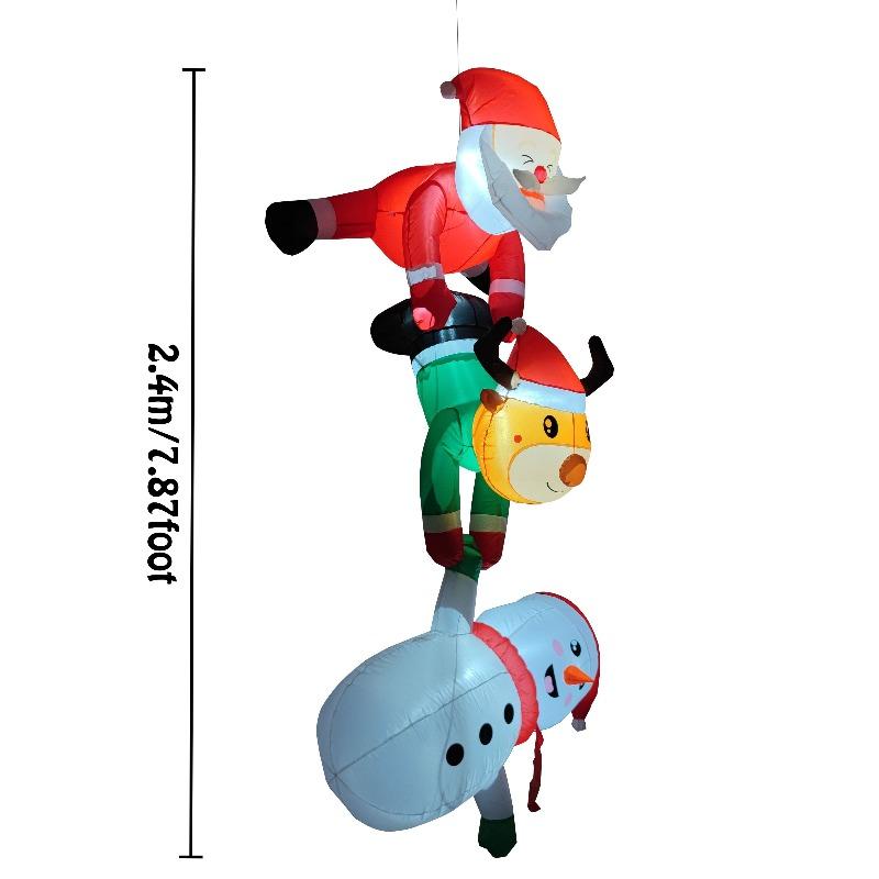 Christmas Inflatable Stacked Santa Reindeer Snowman with LED Lights, 2.4M Hanging Xmas Blow Up Decor for Yard Garden Holiday Party