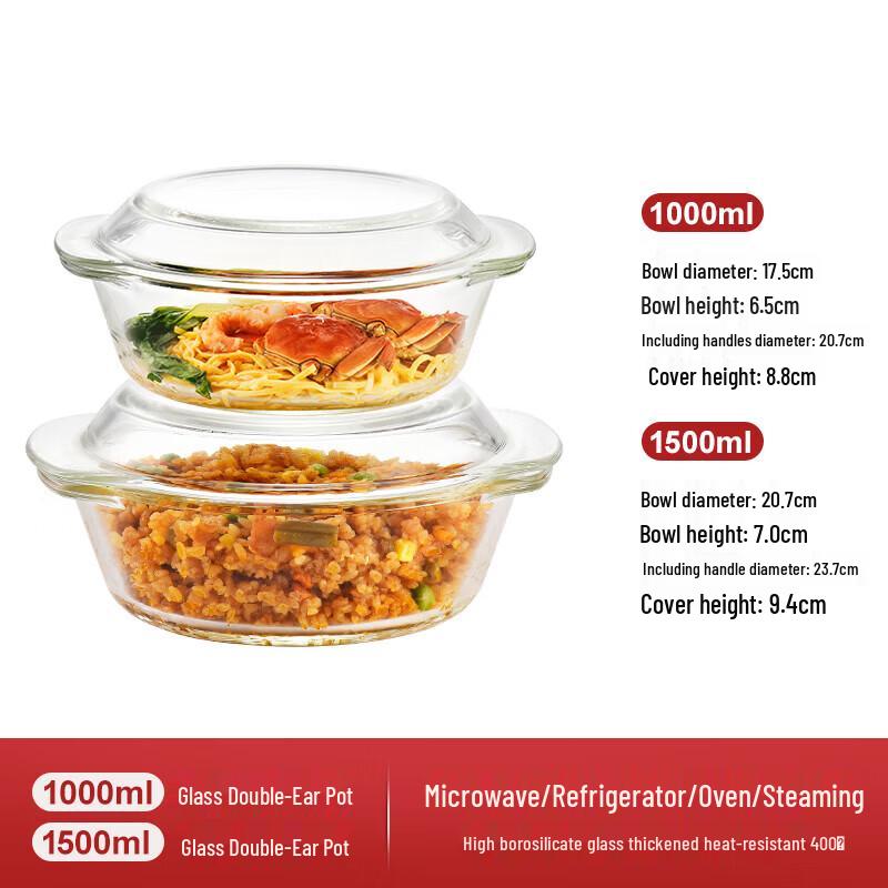 Heat-Resistant Glass Soup Bowl Set with Lids