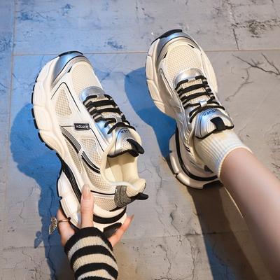 Factory Direct Sales Dad Shoes 2025 Spring New Thick-soled Heightened Mesh Breathable Thin Sports Shoes Versatile Women's Shoes
