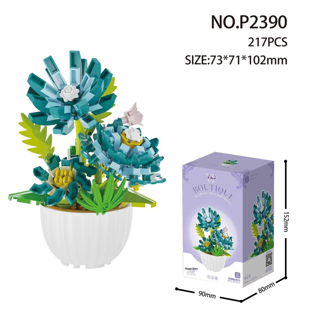 Potted Plant Building Block Toys: Succulent & Preserved Flower LEGO-Compatible Ornaments for Christmas