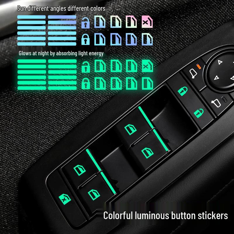 Pegatinas Fluorescentes para Botones Interiores de Coche - Pegatinas Impermeables y Resistentes al Desgaste para Elevalunas