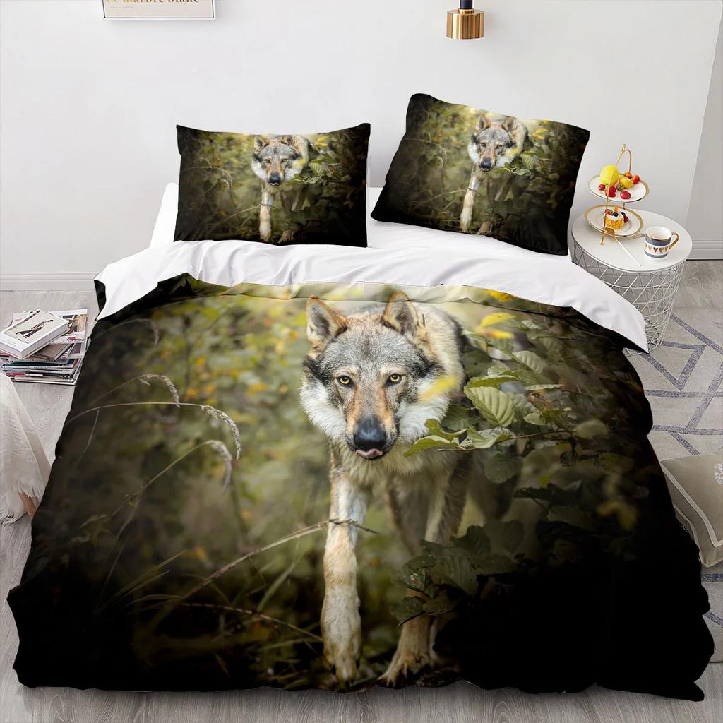Wolf Duvet Cover King Queen Size Cool One-Eyed Lone Wolf Bedding Set For Teens Adults Wild Animal 2/3Pcs Polyester Quilt Cover