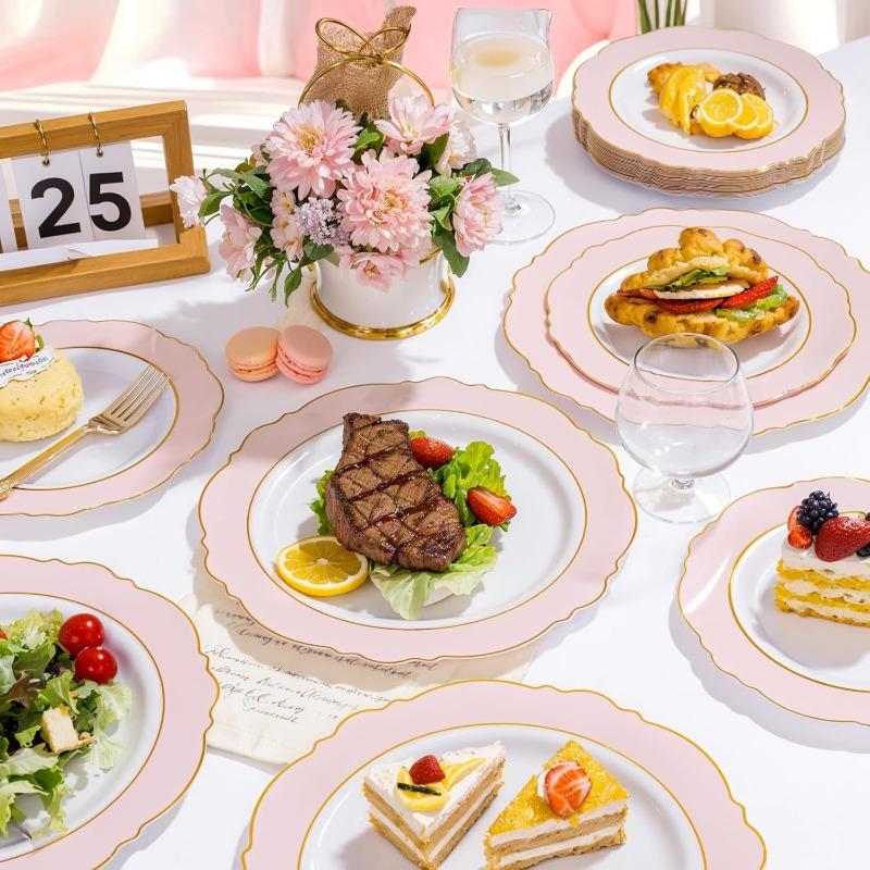 Pink Dessert Plates Baroque Pink AmpWhite Disposable Dessert Appetizer Small Cute Cake Plates for Upscale Parties