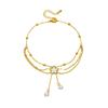Gold Multi-layer Clover Charm Anklet with Pearl Drop