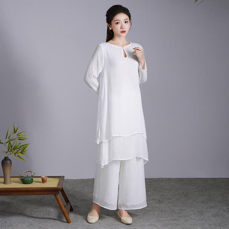 

Женский комплект ханьфу из хлопка и льна в стиле дзен, состоящий из двух предметов, для медитации и танцев XL