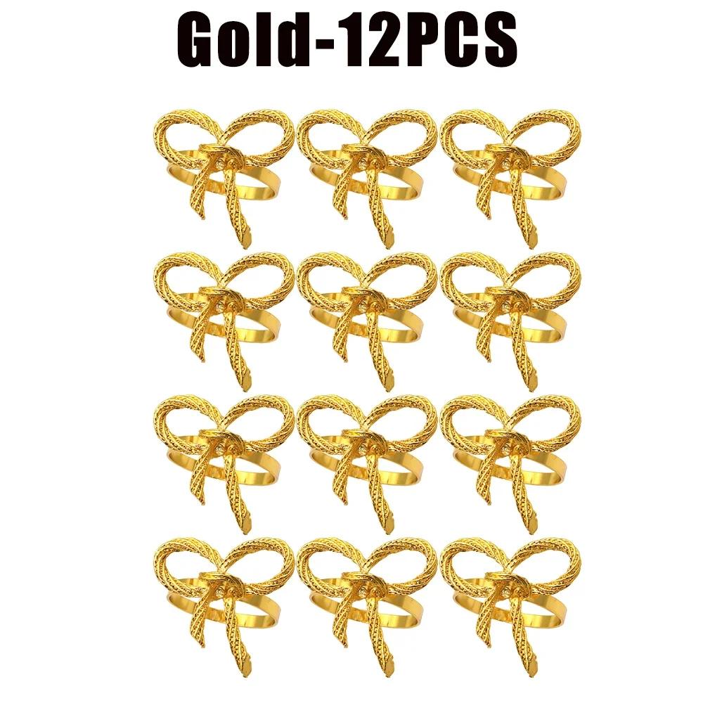 Shiny Metal Bow Napkin Ring Holder Elegant Table Setting Alloy Decor Reusable for Wedding Banquet Dinner Parties