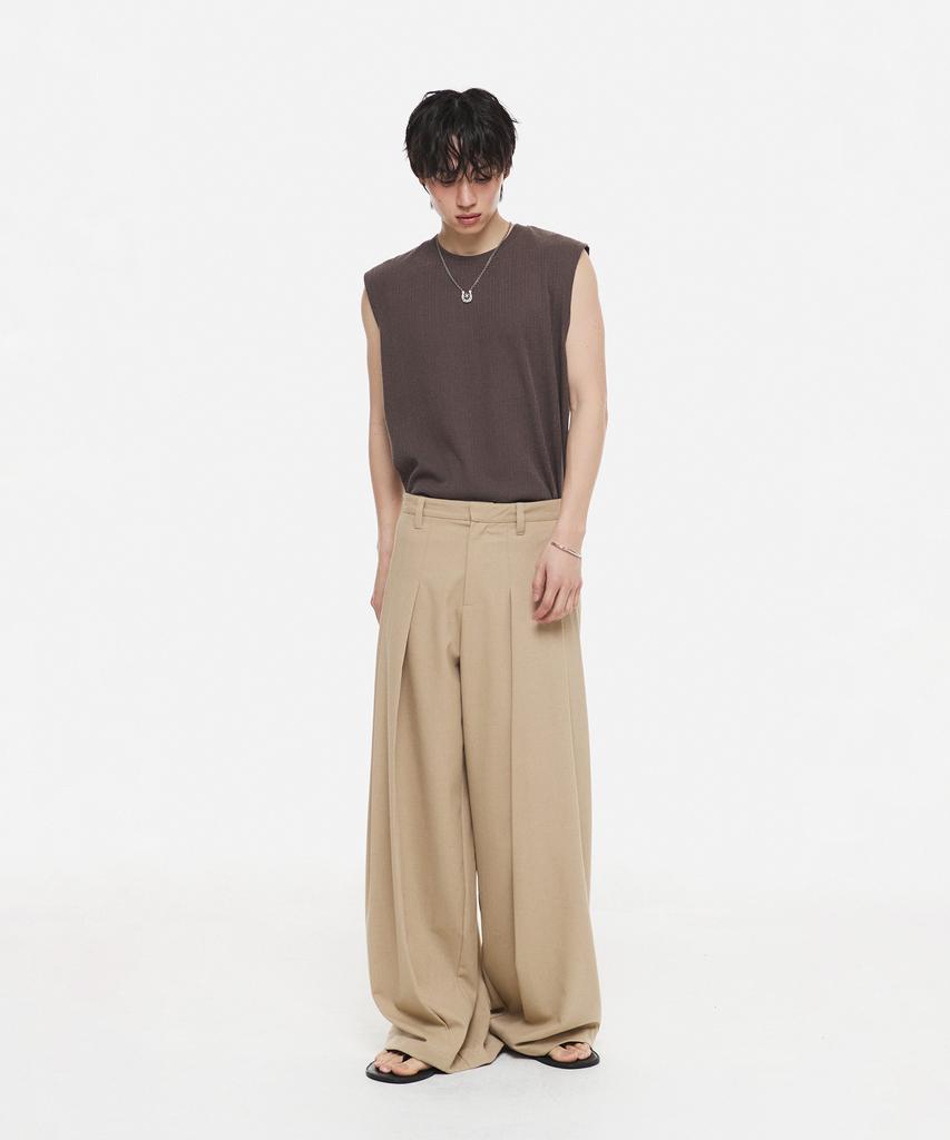 DNSR Summer Multi-Pleated Wide Slacks Beige