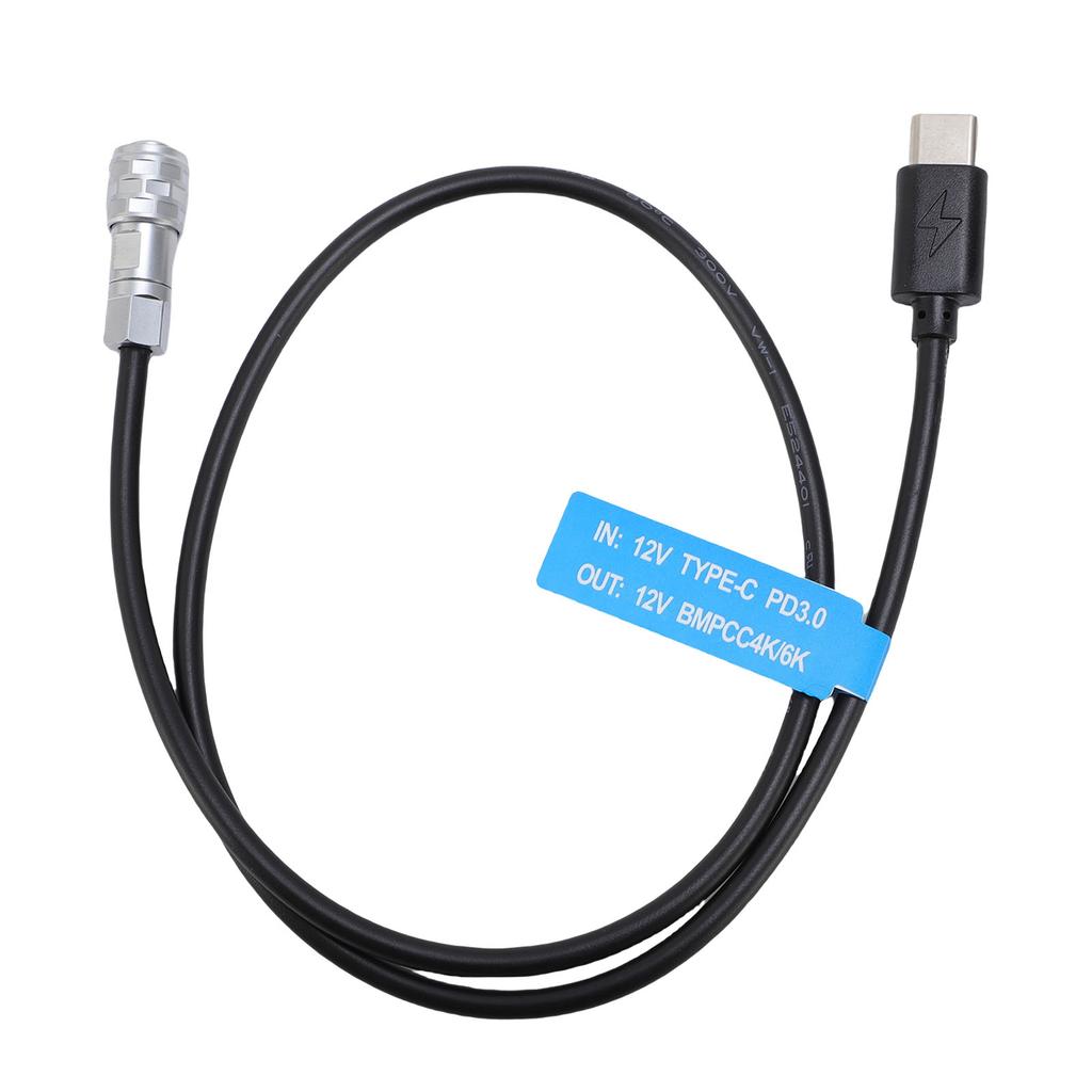 USB C PD Power Cable Fit for BMPCC 4K 6K Cameras Type C Power Straight Cable with Indicator Light 19.7in