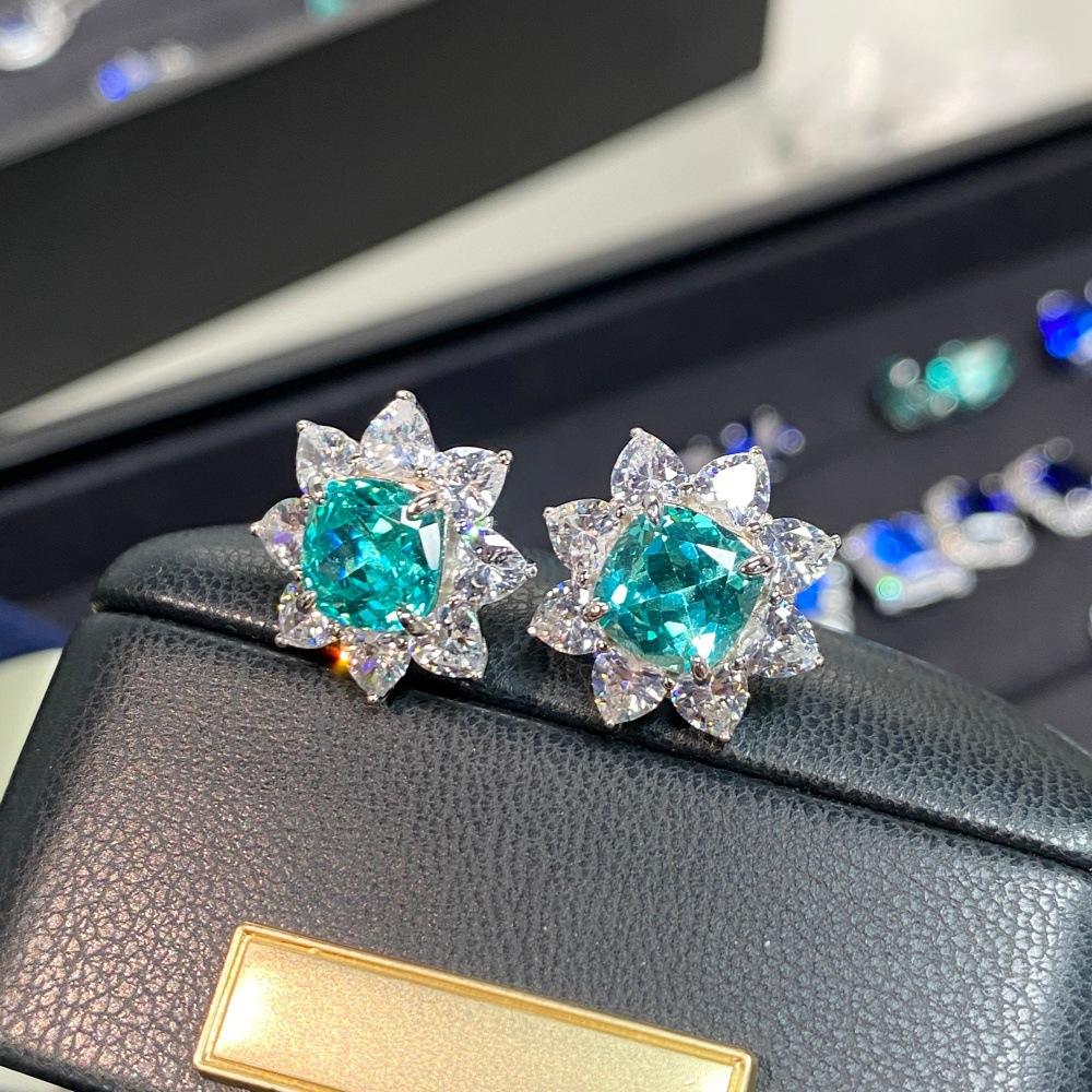 Laboratory Cultivation of diamond Paraiba Earrings for Women S925 Silver Fashion Sunflower Daisy Earrings Light Luxury Jewelry