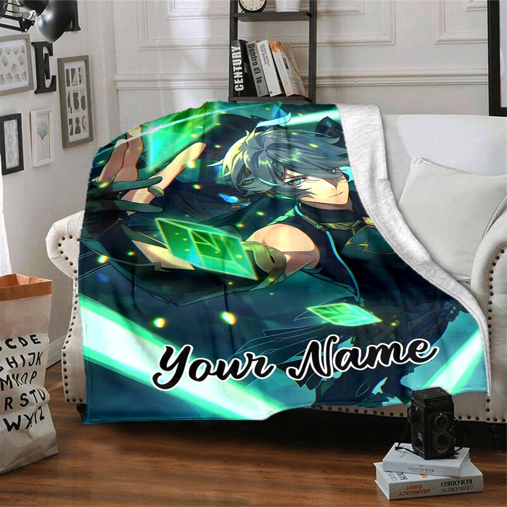 Customizable Genshin Impact7 Throw Blanket – Personalized Name, All-Season Cozy Snug Blanket, Machine Washable, Personalized Blanket
