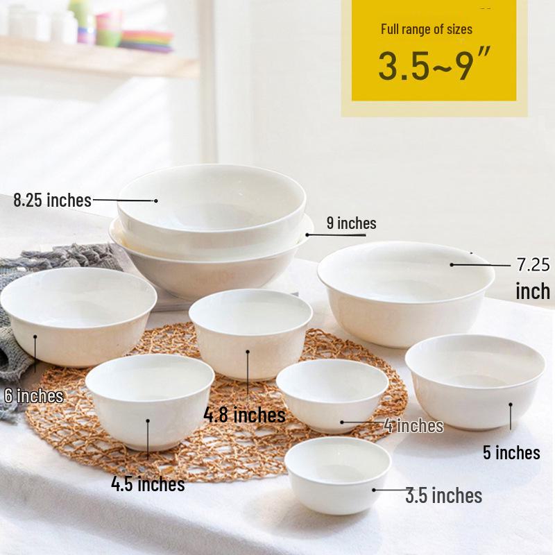Jingdezhen White Porcelain Bowl Set - Includes Noodle and Soup Bowls with Chopsticks, Ideal for Home or Restaurant Dining