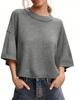 Women's Oversized Cropped Knit Sweater Short Sleeve Crew Neck Lightweight Summer Top