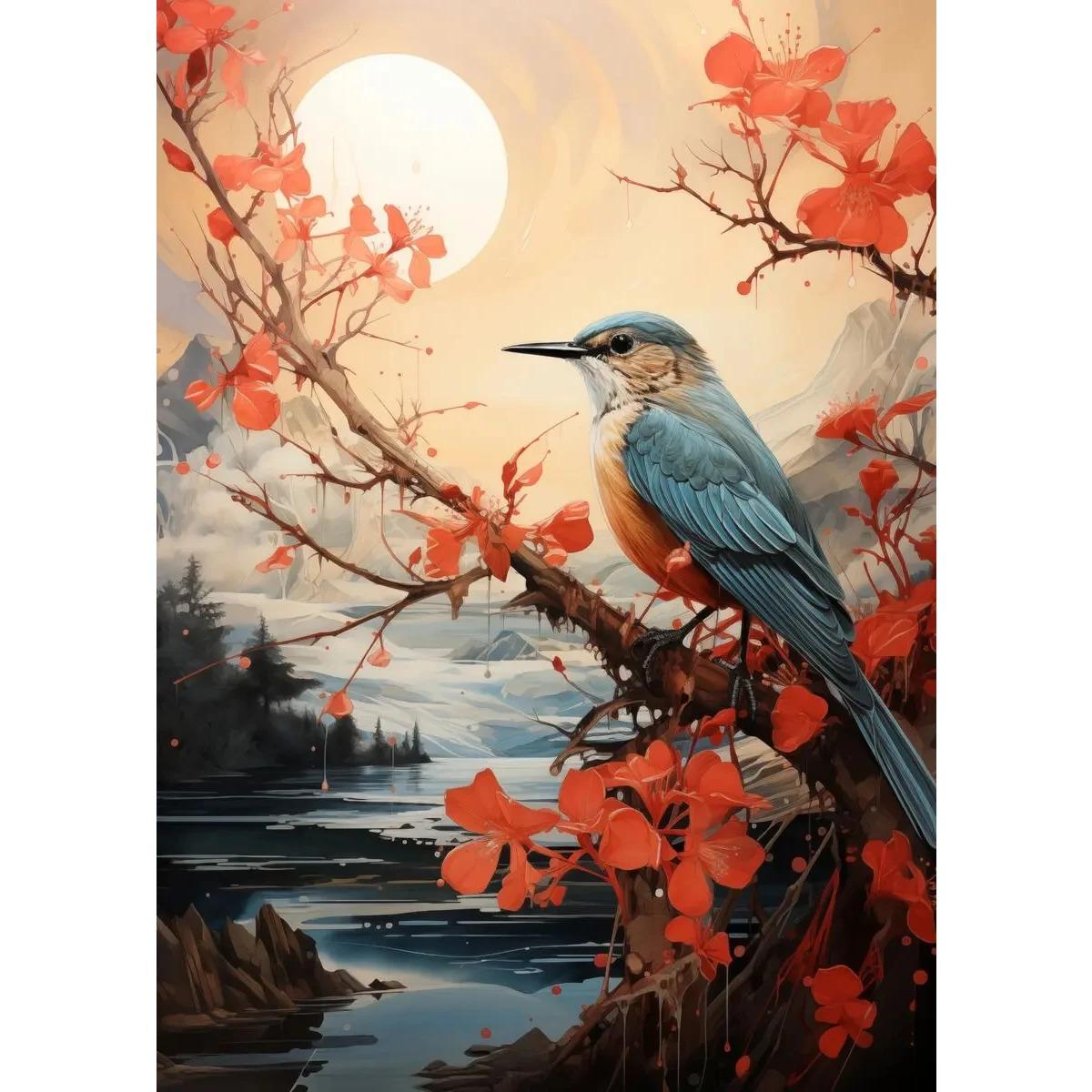 

Abstract Hummingbird with Flower Posters Prints Animal Canvas Painting Vintage Wall Art Picture Modern Living Room Home Decor 30x45cm No Frame