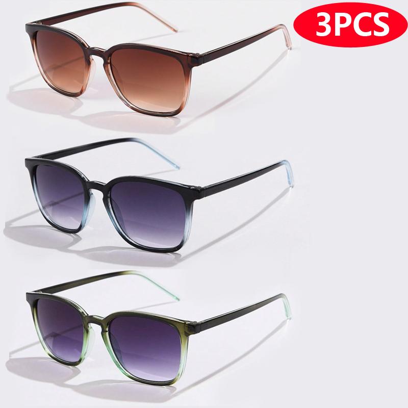 3pcs Fashion Small Women Square Frame Sunglasses Multi Color Sun Glasses Female Oculos Y2K Retro Gradient Trendy Shades UV400