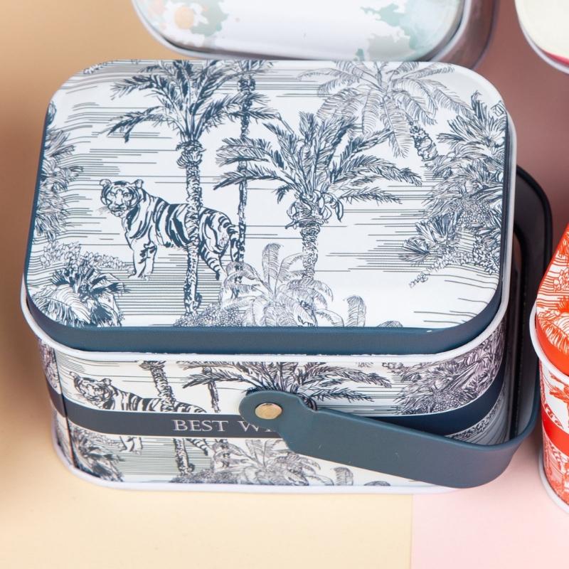 Vintage Small Suitcase Storage Tin Candy Box Gift Box Earphones Box Biscuits Organizer Portable Sundries Organizer Can