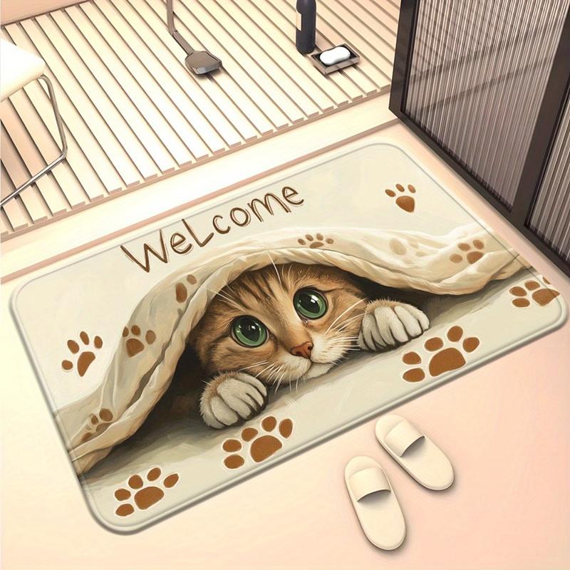 Adorable kitten under blanket welcome mat cozy animal design non slip door rug for living room entryway decor