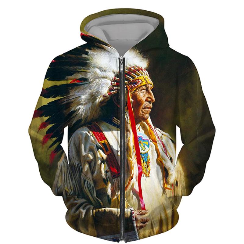 Vintage Men's T Shirt Long Sleeve Wolf 3D Print Zip Hoodie Fashion Jacket Male Casual Sport Oversized Mens Clothing Sweatshirt