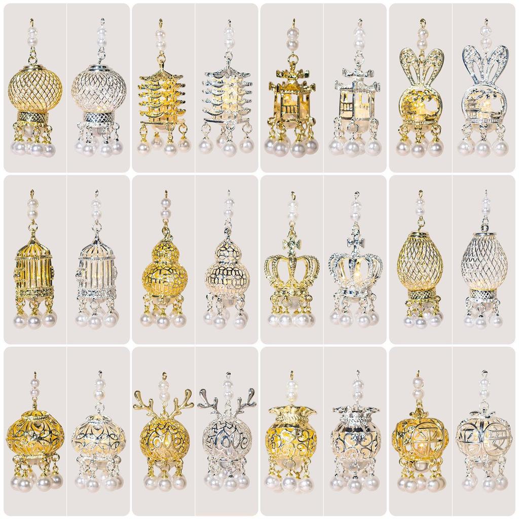 Luminous DIY Palace Lantern Fan Pendant Magnet Keychain Ornament - Ancient Style Accessory