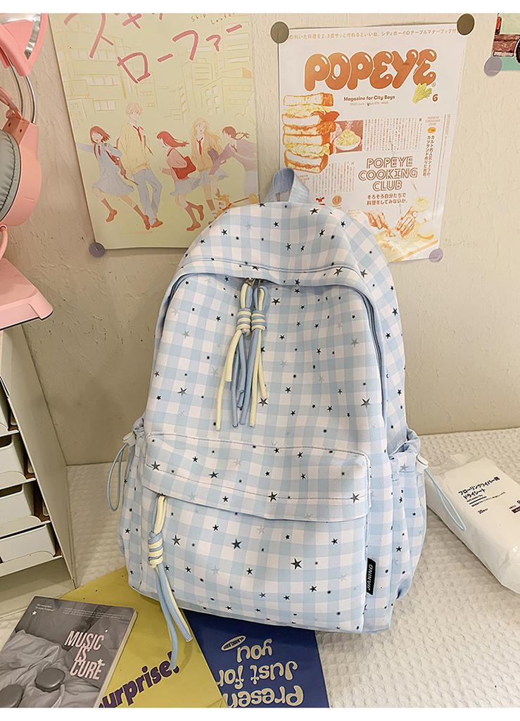Schoolbag Cute Schoolbag Female Junior High School Mori Backpack Niche High Value Small Fresh Ins Plaid Light Multi-compartment Backpack