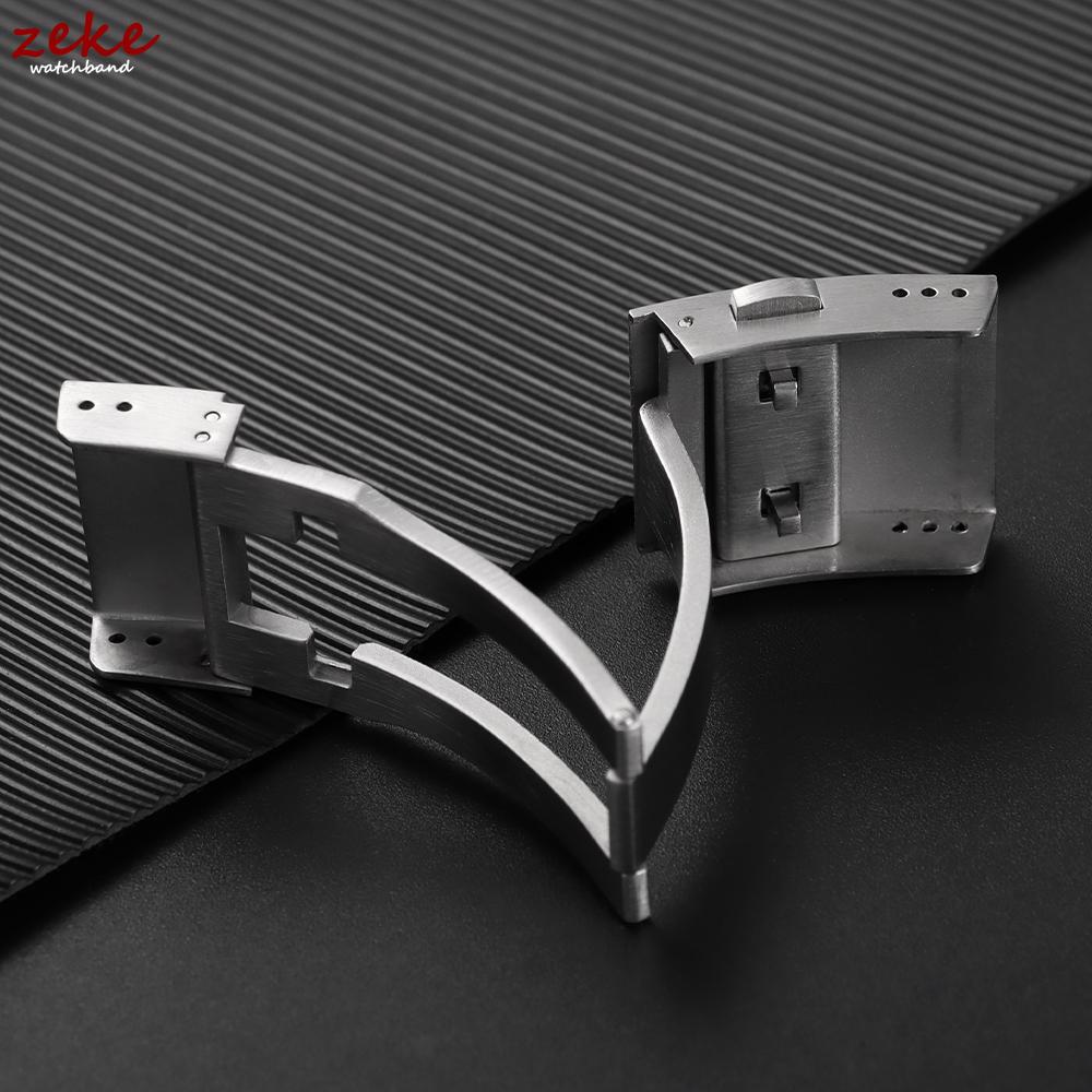 19mm Watch Buckle for Conquest Solid Stainless Steel Brushed Folding Buckle Double Push Adjustable Silicone Strap Watch Clasp