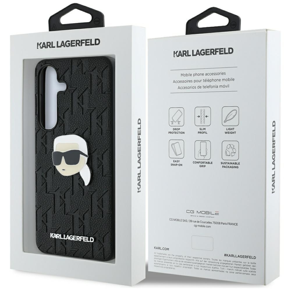 Karl Lagerfeld Leather Monogram Pin Logo Case for Samsung Galaxy S25 Black