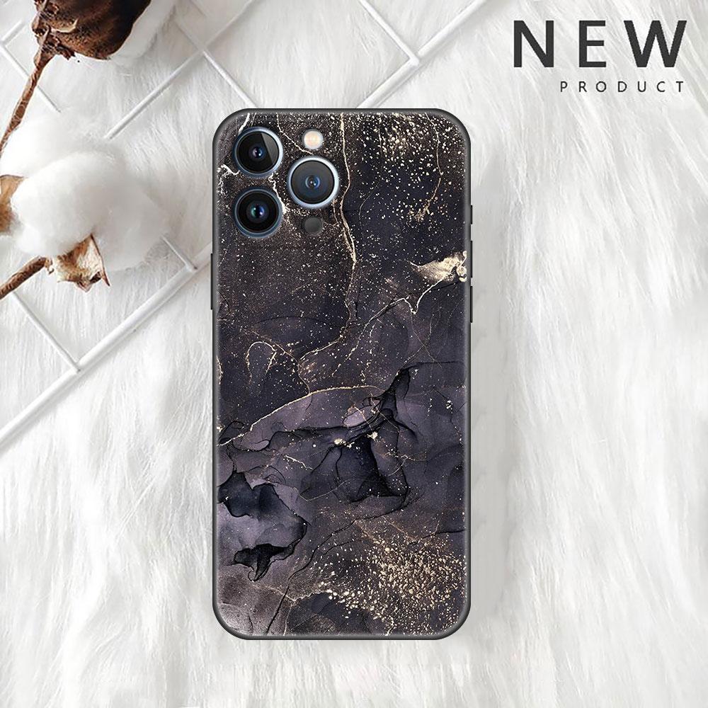 Case For Apple iPhone 11 13 12 14 Pro 7 Plus XR X XS Max 6 6S 13Pro SE 2022 Black Silicone Phone Funda Marble Pattern